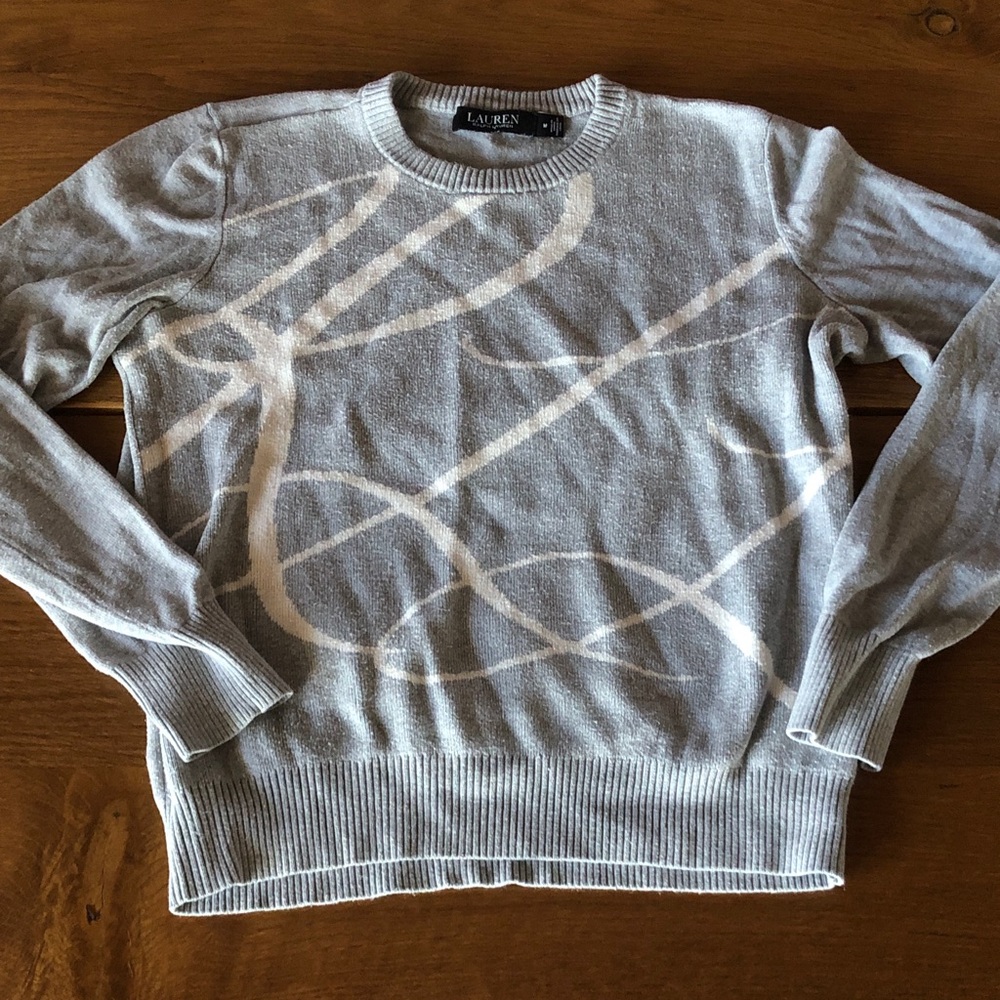 Lauren Ralph Lauren Gray Crewneck Sweater with White Swirl Detail